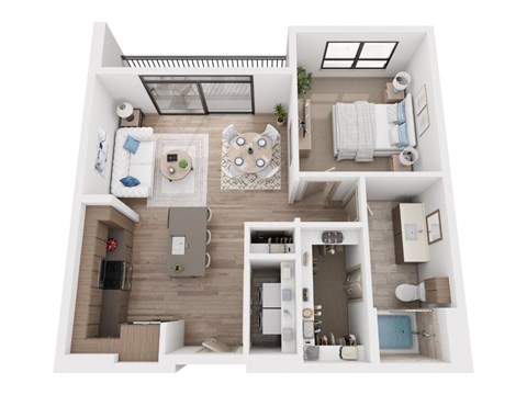 Floor plan for 1 bed, 1 bath, 795 sqft
